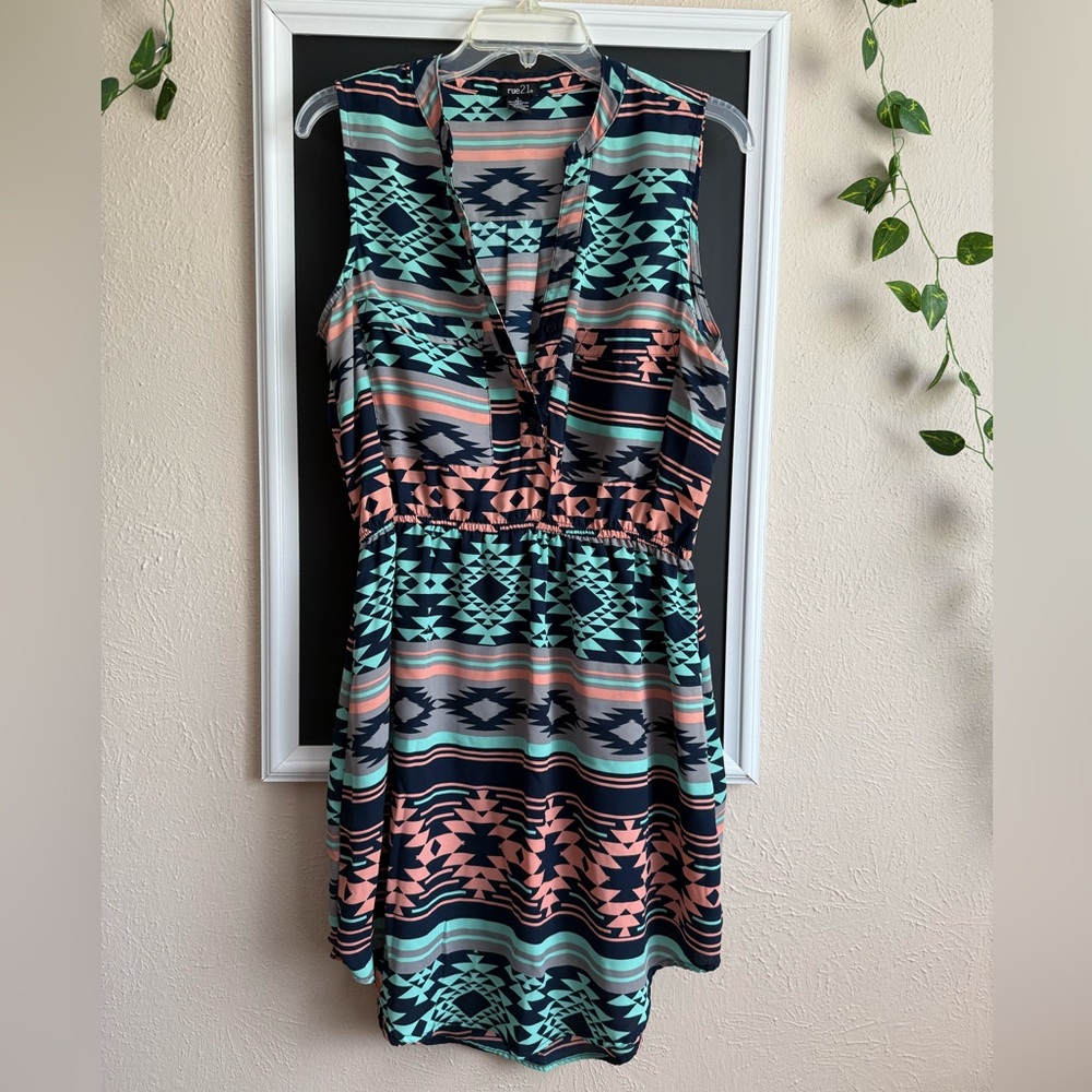 Forever 21 Black and Teal Aztec Midi Dress